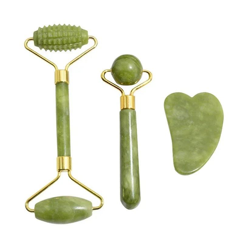 3er Faszien Gesichtsmassage Set (Gua Sha und Beautyroller)