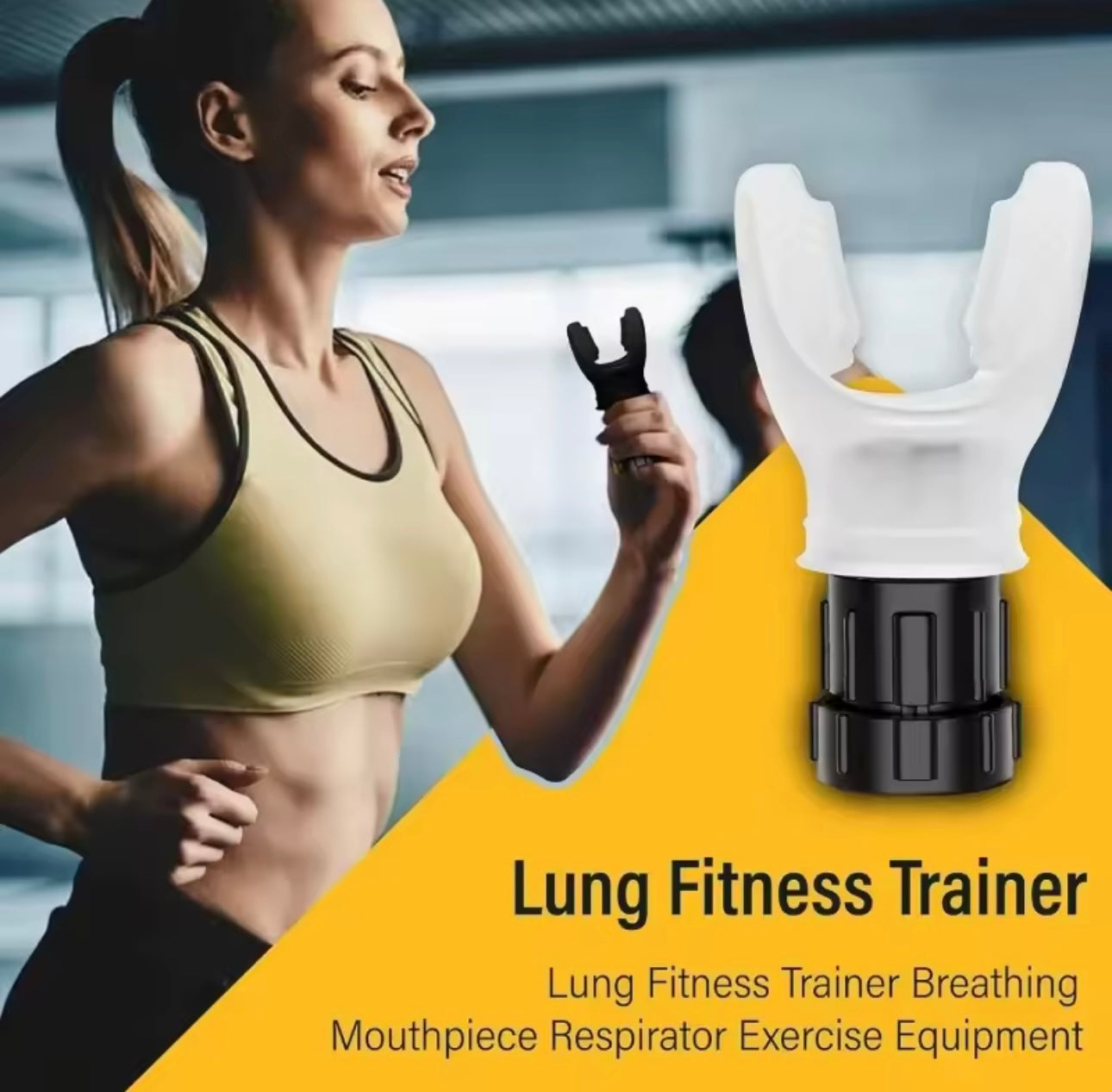 Frau nutzt Lung Fitness Trainer zur Atemkontrolle, Verbesserung von HRV und Stressregeneration im Longevity-Training